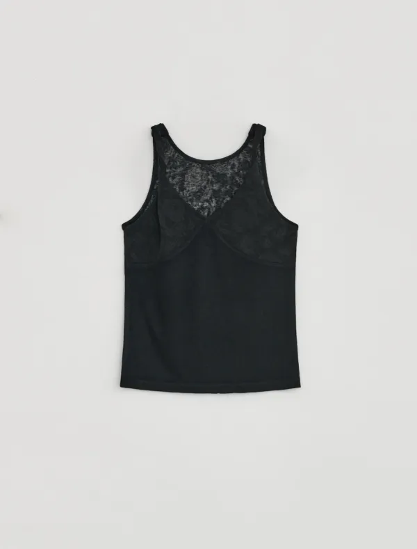 FLORAL TWIST SLEEVELESS TOP [BLACK]