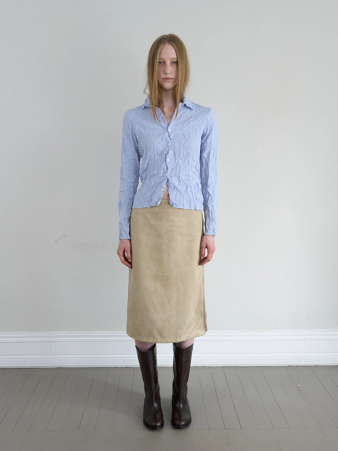 낫띵에브리띵 SUEDE SIDE ZIP SKIRT IN CAMEL 상품 이미지 1