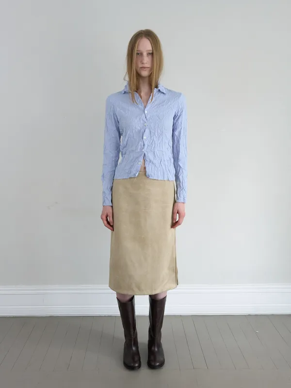 SUEDE SIDE ZIP SKIRT IN CAMEL