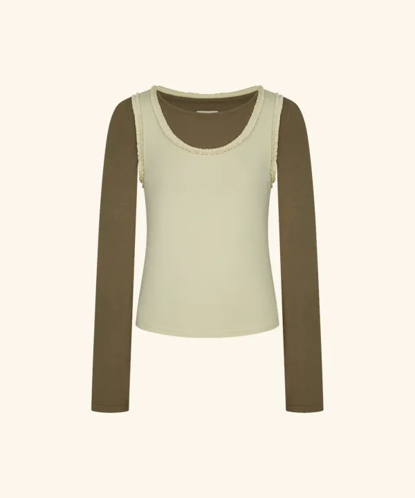 Mellow Frill Layered T-Shirt (Brown)