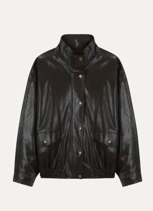 Faux high neck leather jumper [KNFW01JP02]_Brown
