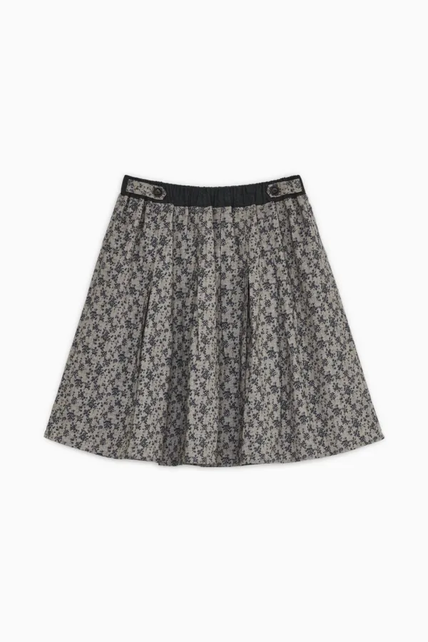 [10/6 SOON] GATHERED BUTTON MIDI SKIRT, FLORAL NAVY