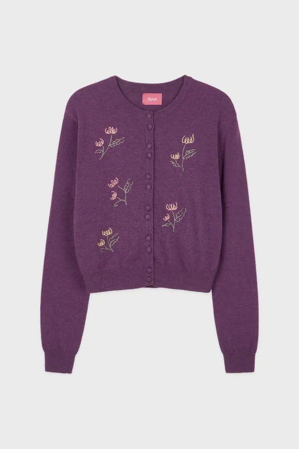 Flower Drawing Cardigan (Purple)