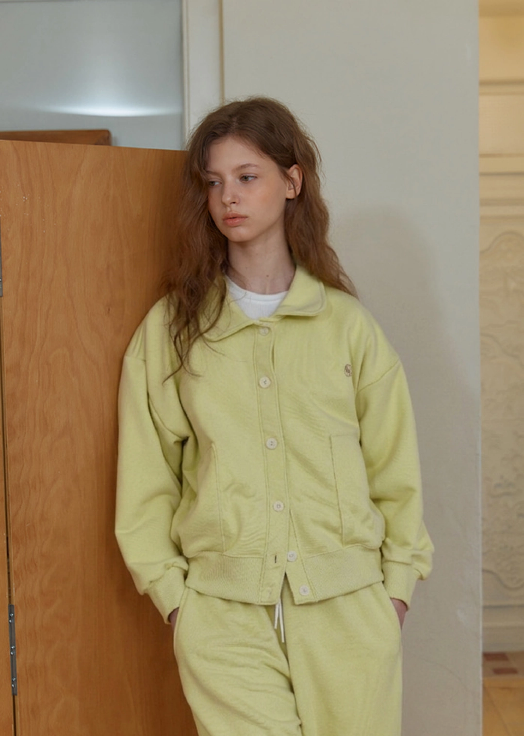 아노에틱 ANC BUTTON COLLAR SWEAT CARDIGAN_LIME 상품 이미지 2