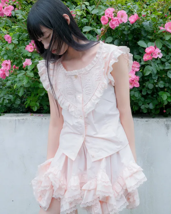 [Exclusive] flétta Vintage Ribbon Blouse_Light Pink