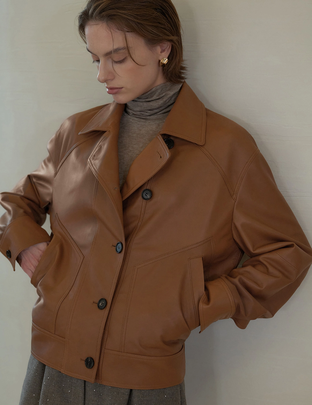 노미나떼 Italy Naked Lambskin Leather Blouson (Cognac) 상품 이미지 2