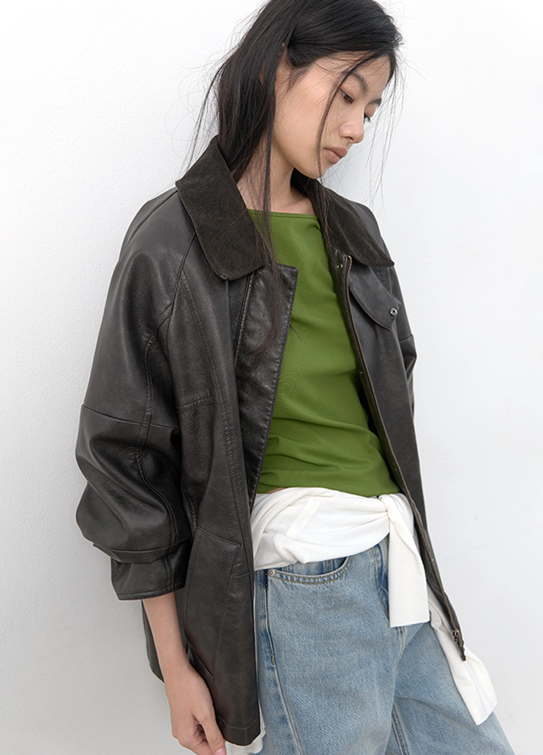 아뜰리에 나인 (JP-612)CORDUROY COLLAR LEATHER HALF JUMPER 상품 이미지 2