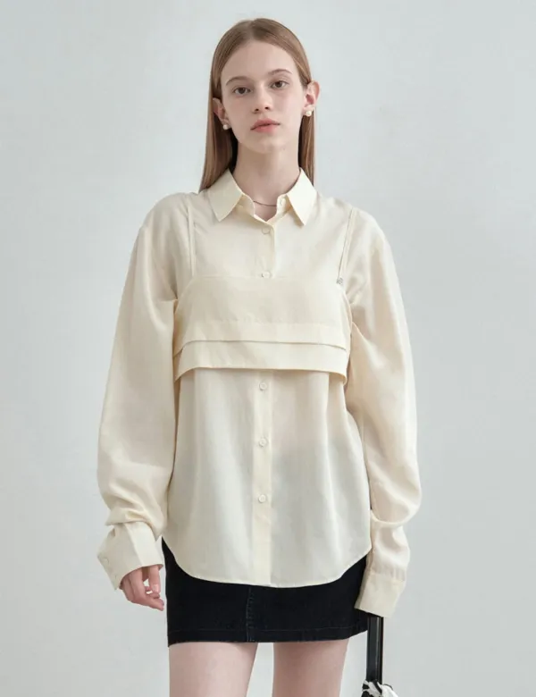 [SET] 뷔스티에 레이어드 셔츠 블라우스 크림 MDSH024CREAM