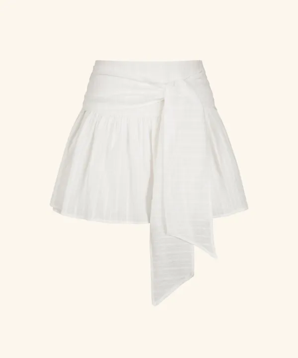 Ribbon Tie Flared Mini Skirt ( White )