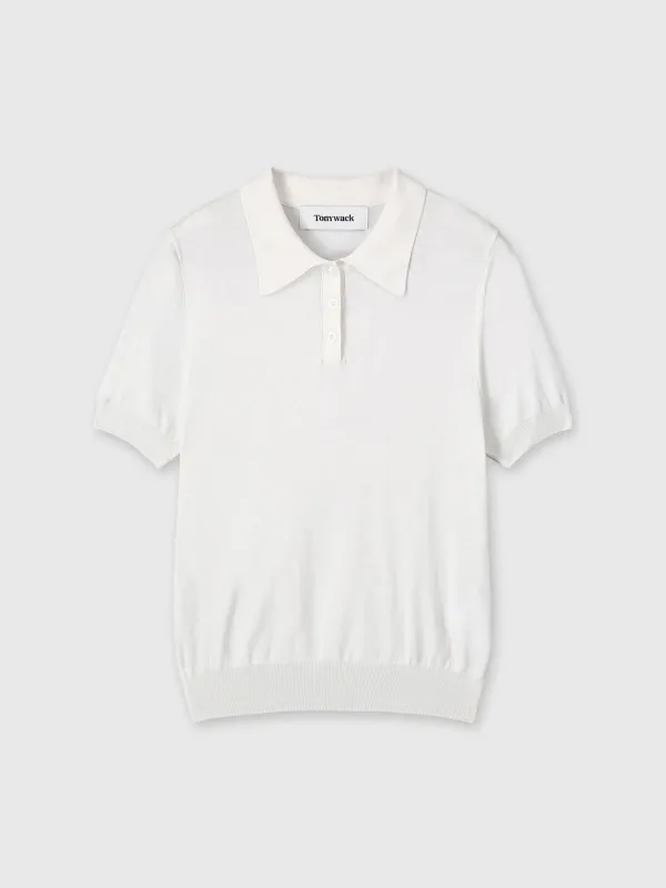 (W) SILK COTTON POLO SHIRT_ OFF WHITE
