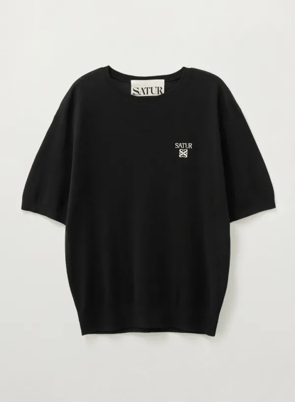 Light Weight Crew Neck Half Knit - Black