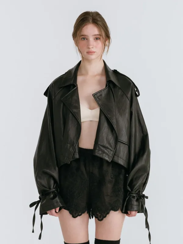 LEATHER STRAP TRENCH JACKET / BLACK