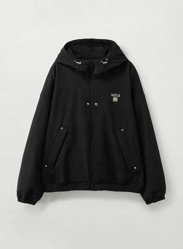 Teo Nylon Fleece Hood Jacket - Black
