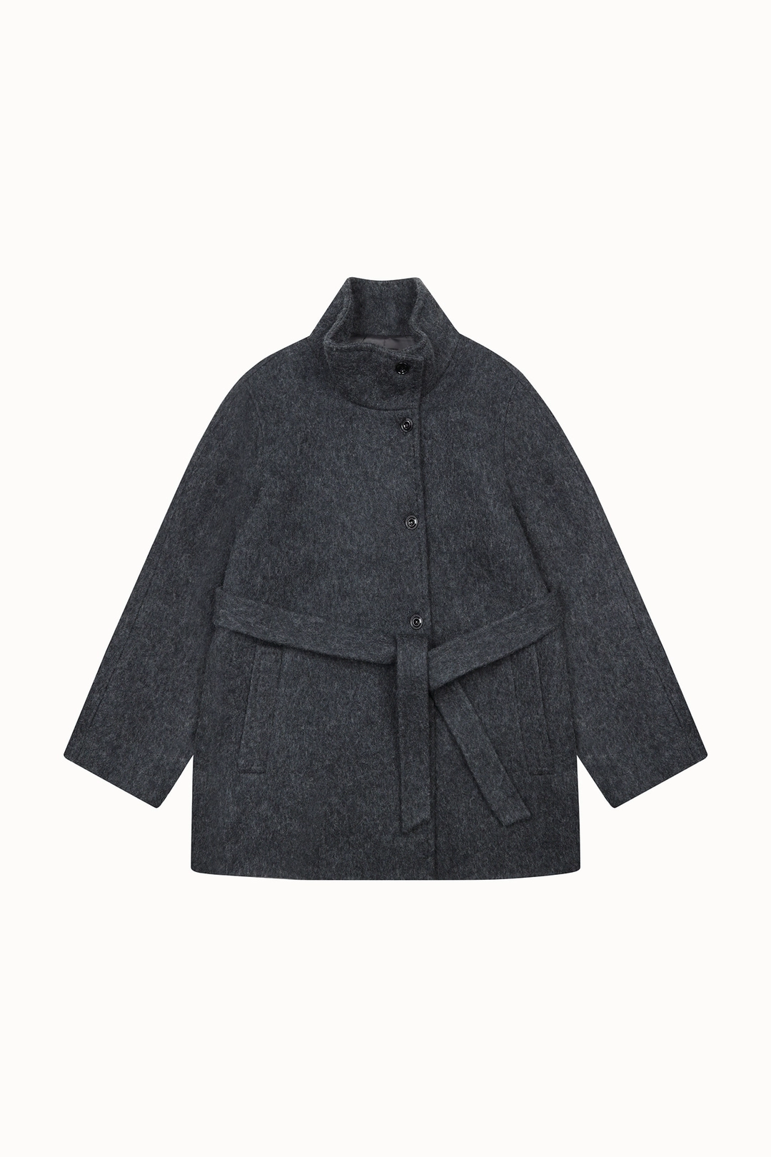 라메레이 Handmade Brushed Alpaca High-Neck Half Coat [LMBFWICT709]-Charcoal [10/21 예약배송] 상품 이미지 2