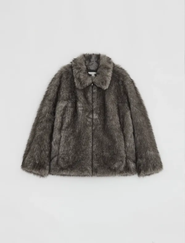 MINIMAL FUR COLLAR COAT [GREY]
