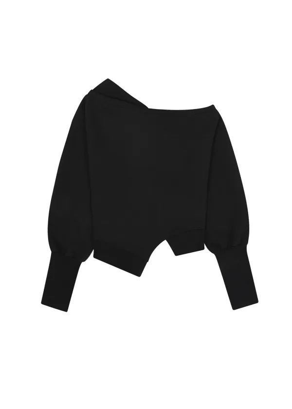 [2ND] ASYMMETRY RIBBED TOP, BLACK