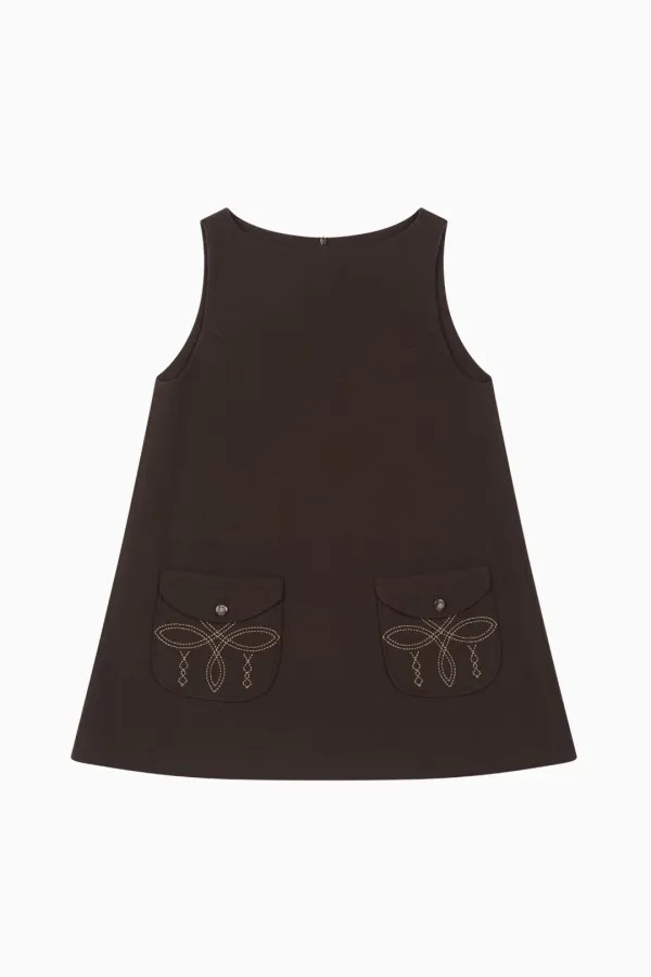 WESTERN STITCH POCKET DRESS, BROWN