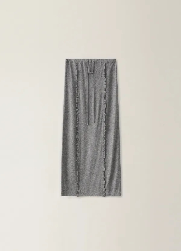 Knitted Frill Maxi Skirt - Gray