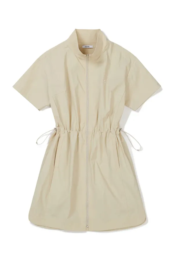 [24SS clove] Full Zip-Up Half Sleeve Dress (Beige)