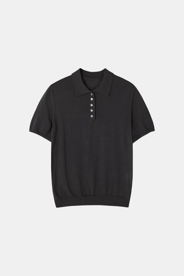 Flax Polo Knit in Warm Charcoal