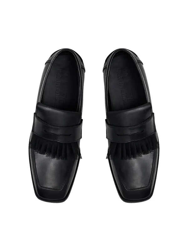 SQUARE TOE RUFFLE LOAFER_BLACK