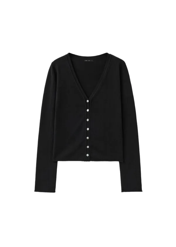 ROLL-TRIM CARDIGAN, BLACK