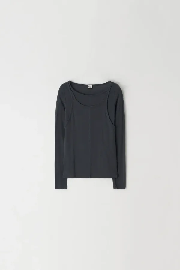 Sleeveless Layered T-shirt (dark blue)