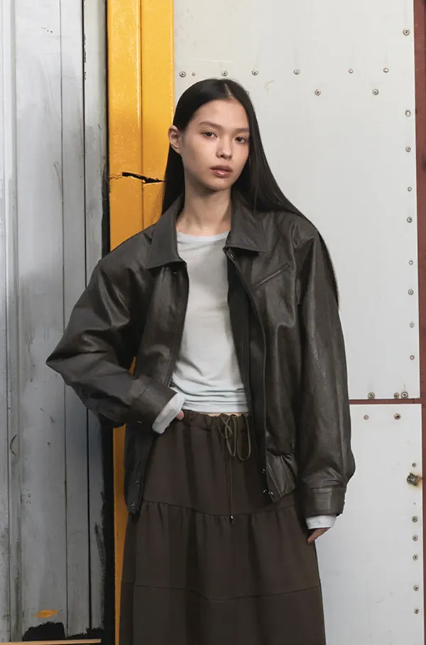 [ESSENTIAL] LEATHER PADDED JUMPER - BROWN