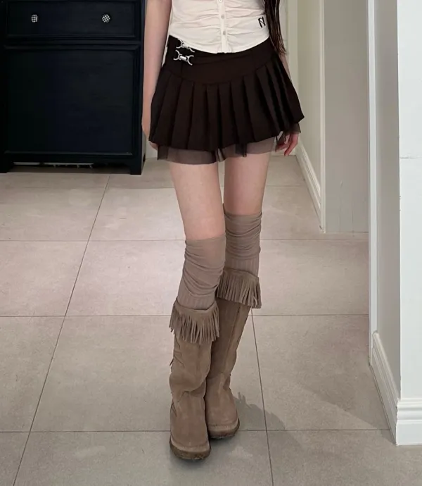 Highteen hook Pleats mini Skirt