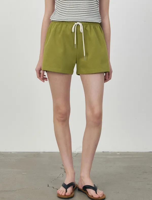 Basic string sweat short pants_Olive