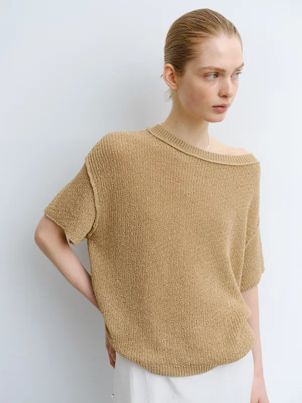 TVR ONE OFF-SHOULDER KNIT TOP_BEIGE