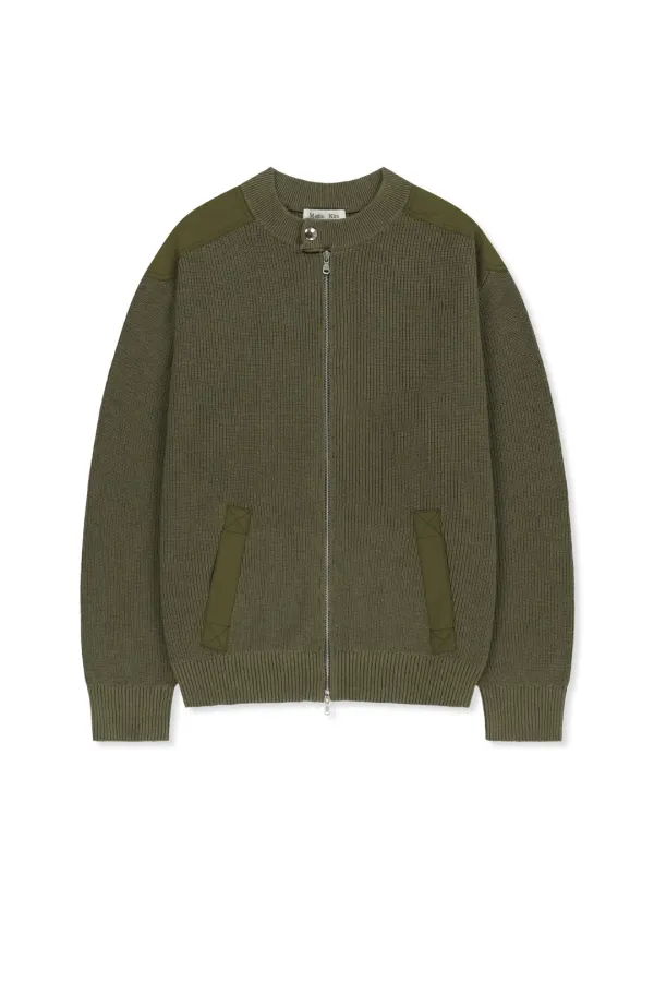 PATCH DETAIL KNIT ZIP UP FOR MEN IN KHAKI