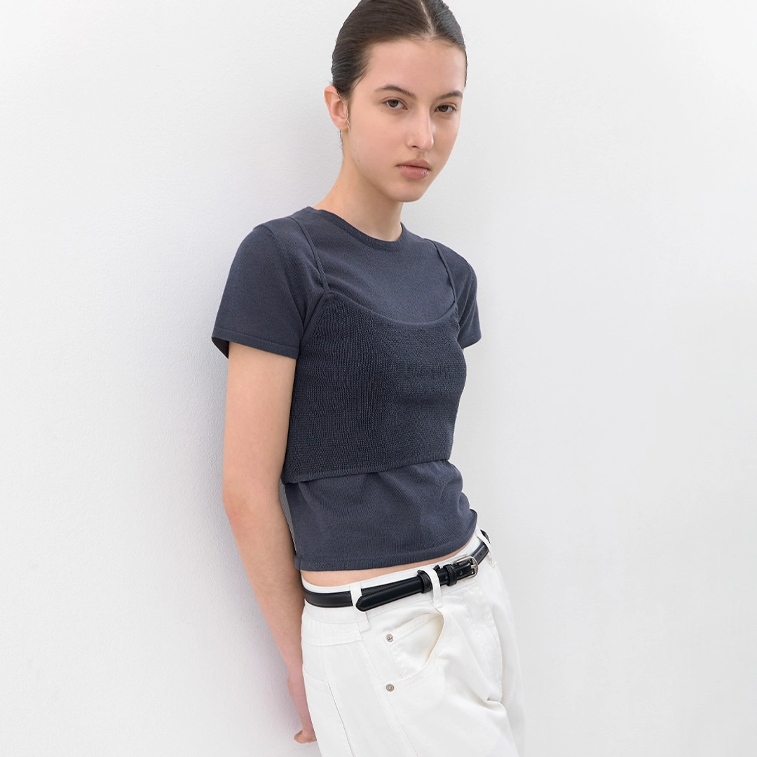 아뜰리에 나인 (T-7249)AN WAFFLE BUISTIER SET KNIT TOP 상품 이미지 2