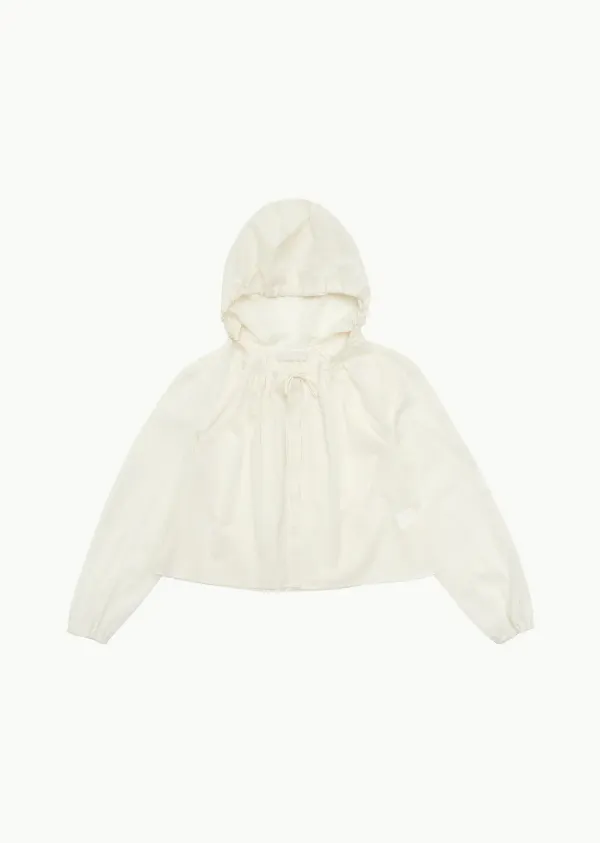 SHEER SHIRRING HOODED BLOUSE (2COLORS)
