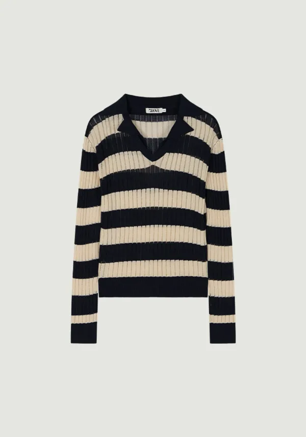 FLAVIA STRIPE COLLAR KNIT [3COLORS]