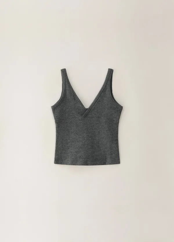 7TH / Knitted Embroidery Sleeveless - Charcoal