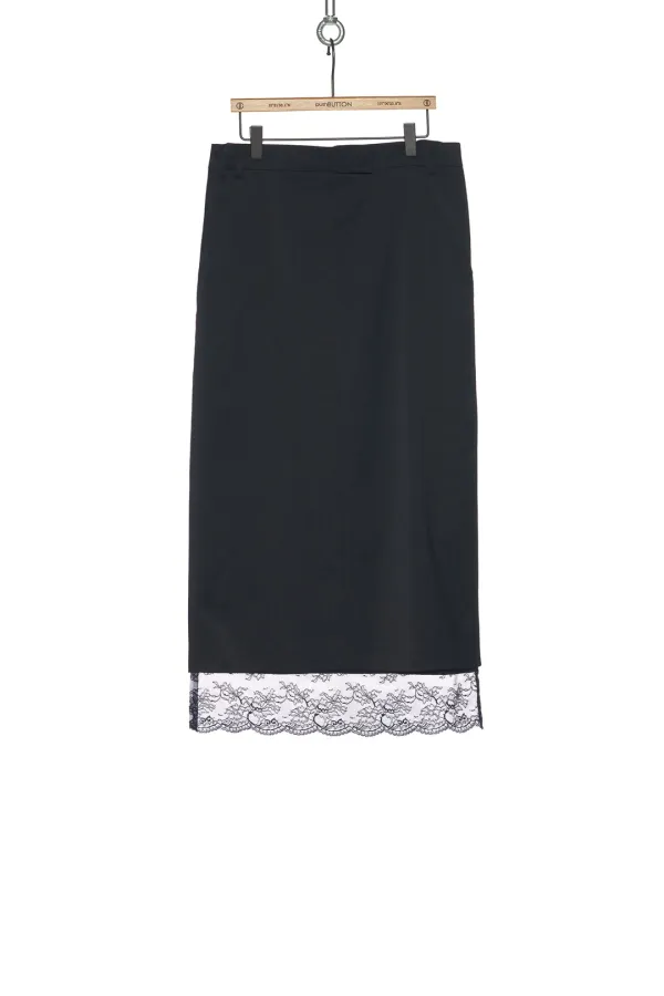 SS25 NAVY LACE TRIM MIDI SKIRT