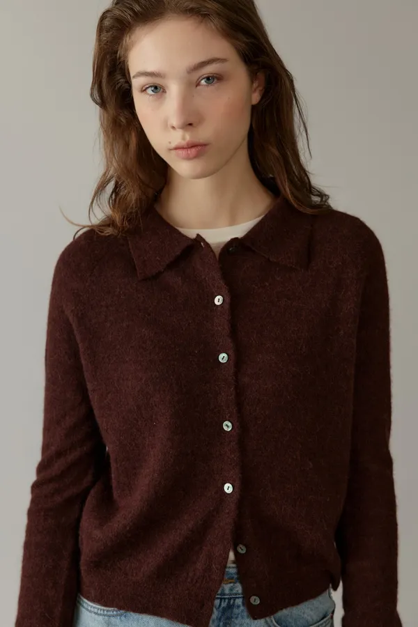 baby alpaca collar cardigan (brown)