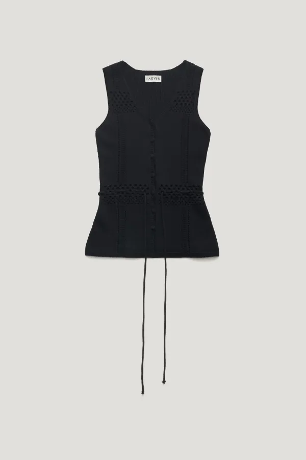 GLEN CROCHE KNIT VEST_BLACK / ₩159,000