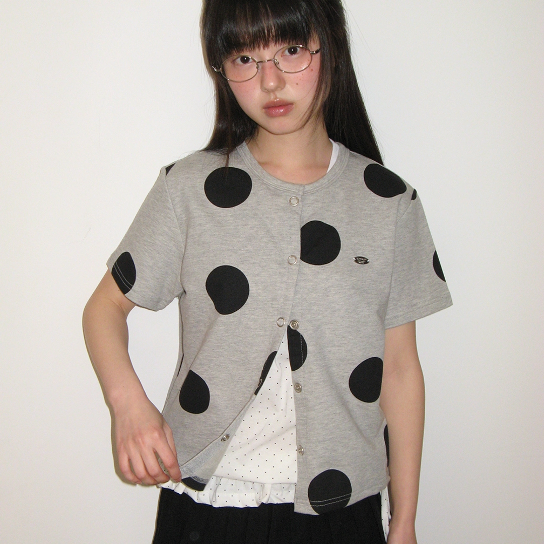 론론 BIG DOT SNAP SWEAT CARDIGAN GREY 상품 이미지 1