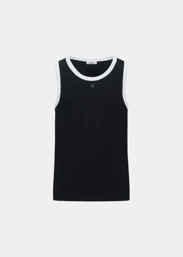 COTTON RIBBED RINGER SLEEVELESS TOP - BLACK