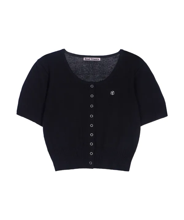 Eyelet Half Sleeve Cardigan [Black]