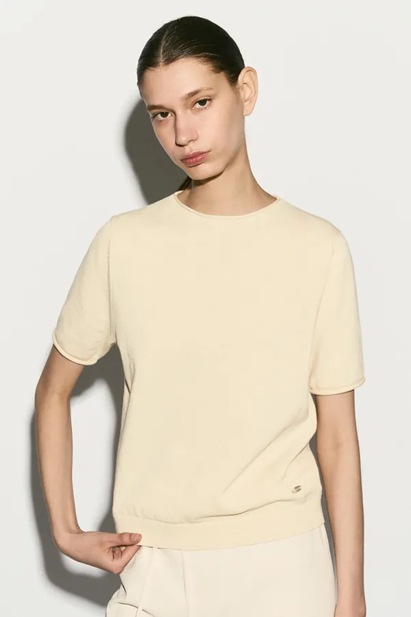 HALF SLEEVE KNIT TOP LEMON YELLOW