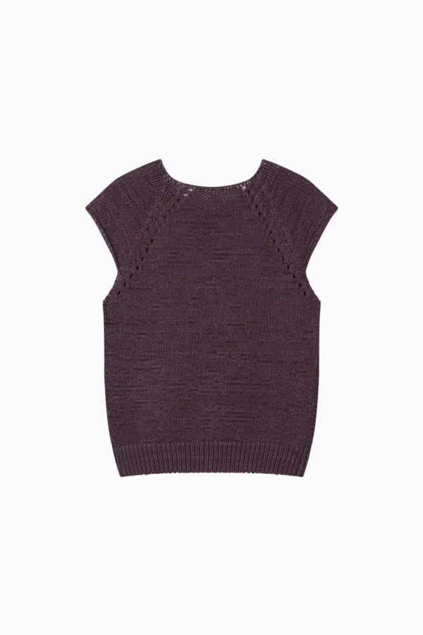 WEAVING POCKET CAP-SLEEVE KNIT, PURPLE