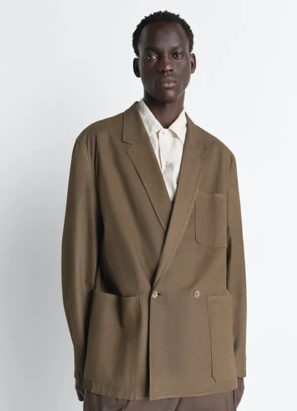 DOUBLE BREASTED LEATHER TAILORED JACKET IN NUBUCK