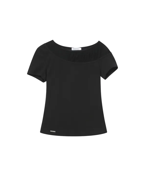 [레이 PICK] Sheer shirring layered top BLACK
