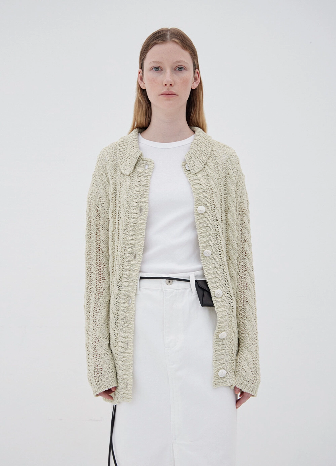 르바 Loose Cable Knit Cardigan - Sage Mint 상품 이미지 1