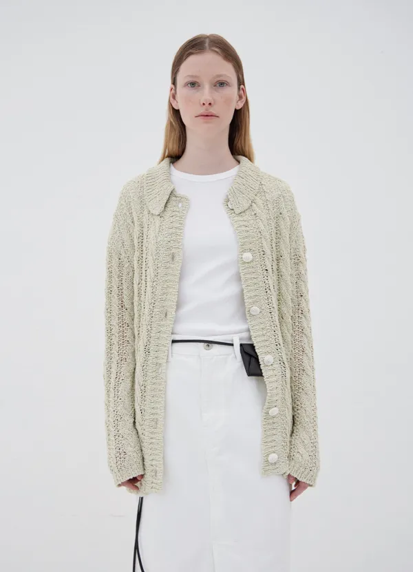 Loose Cable Knit Cardigan - Sage Mint