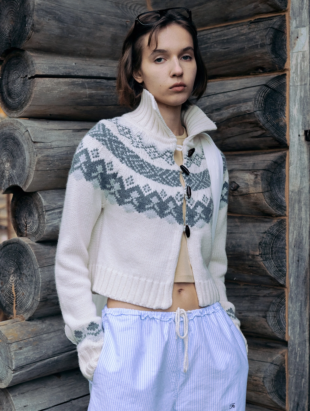 포에토 Frost nordic duffle cardigan - ivory 상품 이미지 2