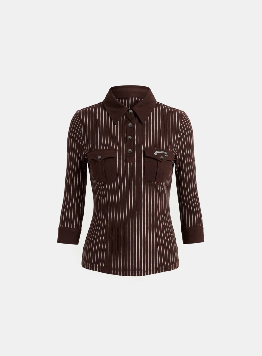 배드블러드 [w-tee26-107] Vintage Jersey Polo 3/4 Sleeve Shirt - Brown Stripe 상품 이미지 1